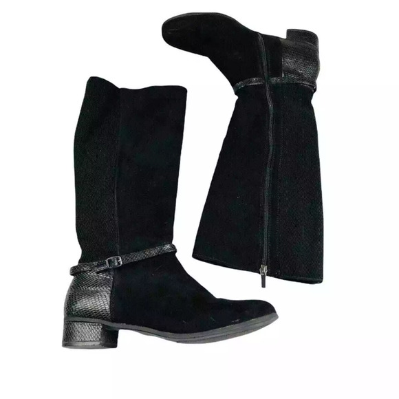 Cato Womens Snake Embossed Knee High Boots Zip Stretch Black Faux Suede Size 10 - Picture 1 of 9